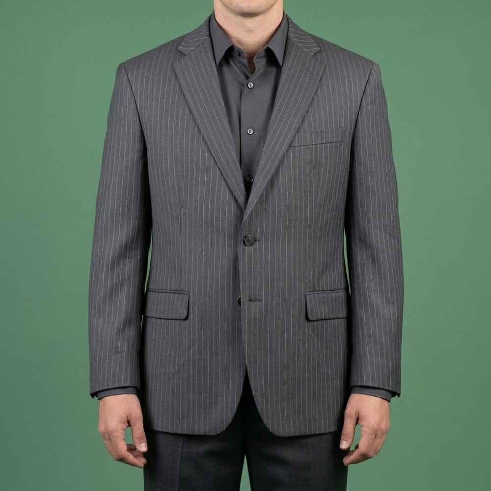 Lauren Ralph Lauren Pinstripe Suit Jacket Blazer Mens 42R Grey Wool EUC